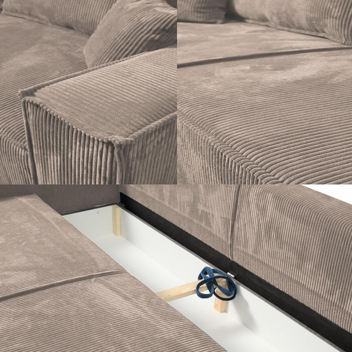 SCHLAFSOFA mit Bettkasten und Cordstoff MONA Hellbraun - Braun, Holzwerkstoff (255/85/105cm) - Compleo24