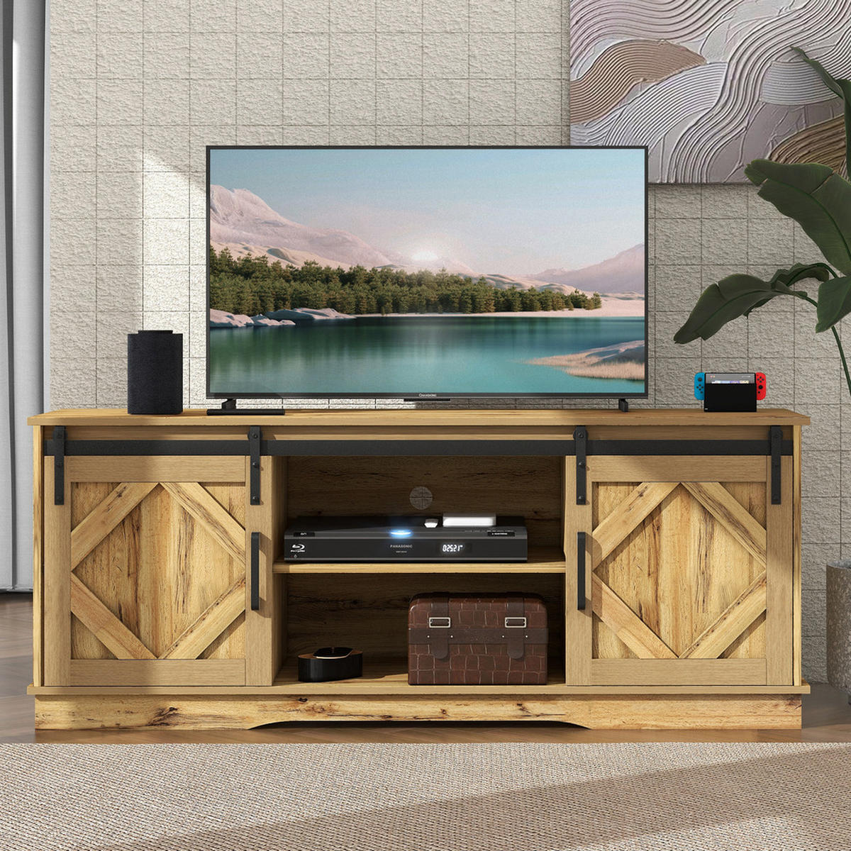 TV-SCHRANK Sideboard 2 Schiebetüren Landhaus Design Vintage Braun 150x40cm - Braun, Holz (51.5/15/64.5cm) - FLIEKS