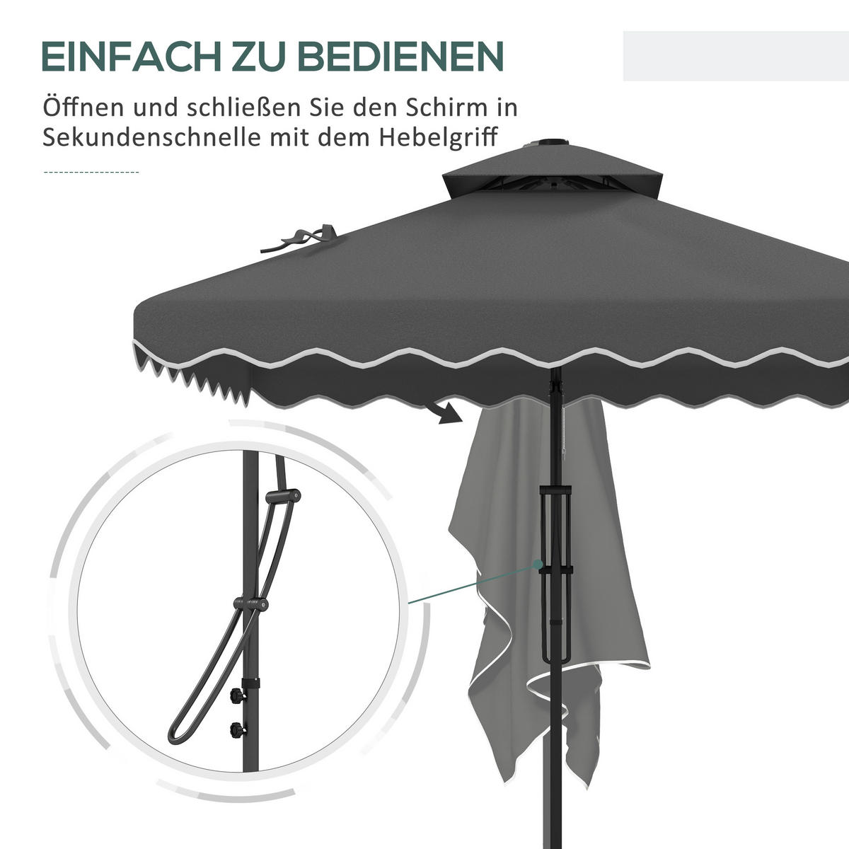 SONNENSCHIRM, Metall, Polyester, Grau - Dunkelgrau, Kunststoff/Metall (243/243cm) - Outsunny