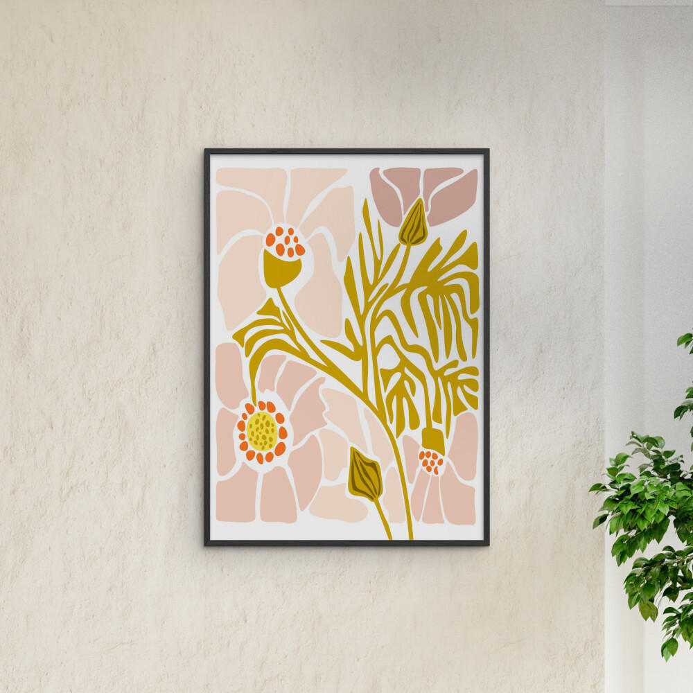 POSTER mit Rahmen Affordable Art Prints x Annick - Soft Pink Flower - Pink/Schwarz, Holz/Papier (30/40cm) - Poster&Frame
