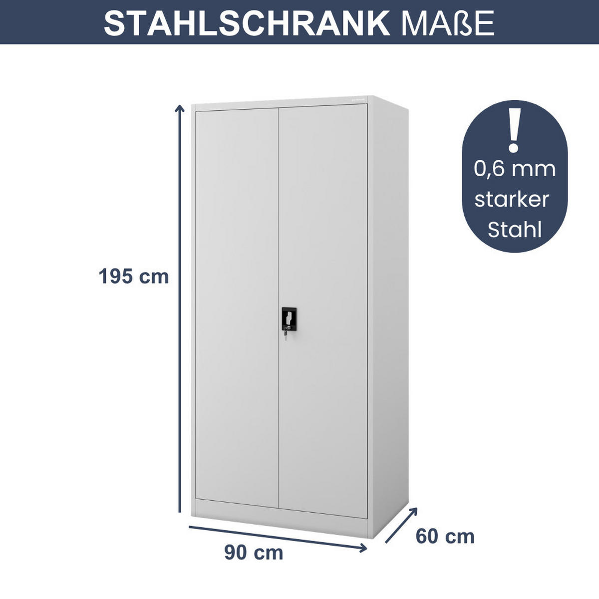 AKTENSCHRANK abschließbar KADO Flügeltüren 195x90x60cm Grau - Grau, Metall (90/195/60cm) - DELUKE