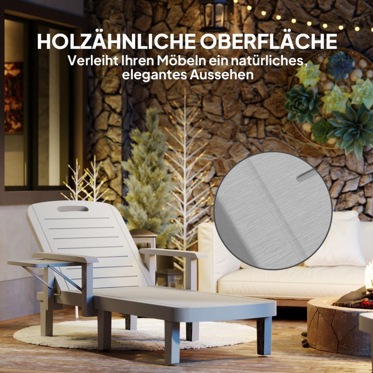 SONNENLIEGE Gartenliege mit Seitentisch Hellgrau 5-fach verstellbar - Grau, Kunststoff (79/88/158cm) - ComfortXL