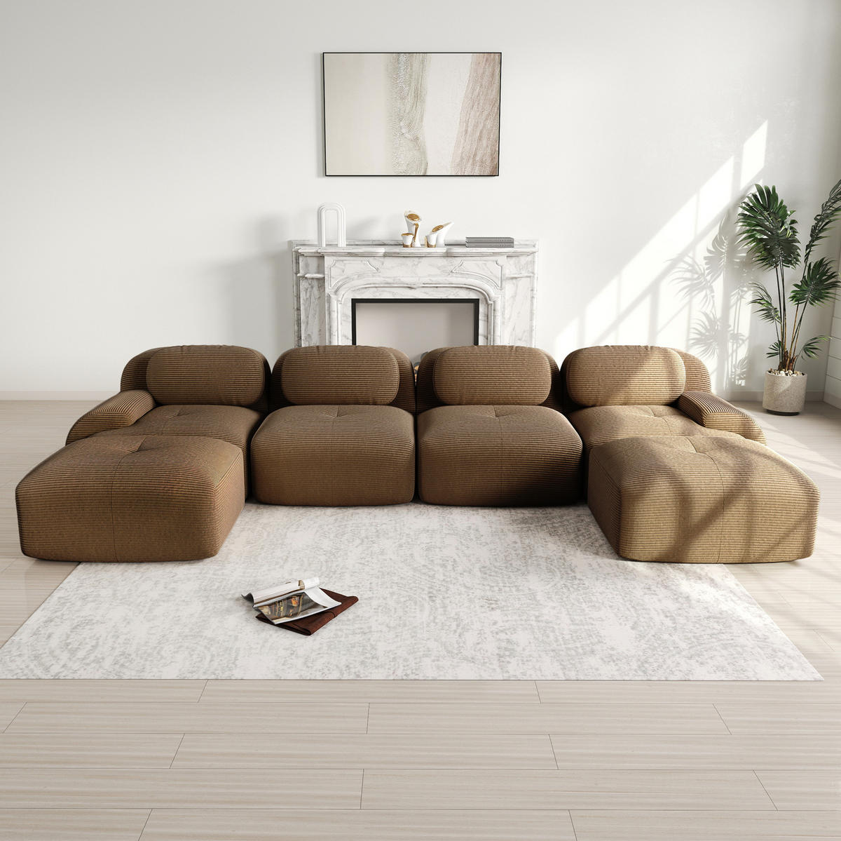 ECKSOFA 388/178/75 cm braun aus Cordstoff montagefrei mit ergonomischer Polsterung - Braun, Textil (178/388cm) - OKWISH