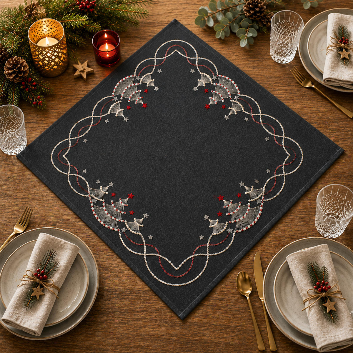 TISCHDECKE Weihnachten 85x85 cm Tannenbaum - Grau, Textil (85/85cm) - TiborTex