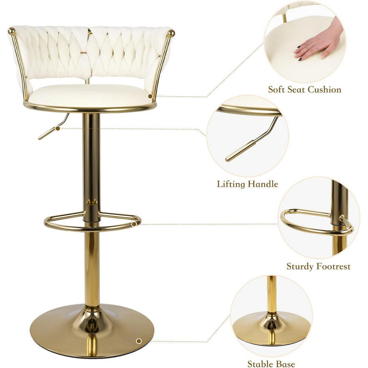 BARHOCKER 4er Set Höhenverstellbar mit Rückenlehne Gold/Beige - Goldfarben, Metall (46/100/46cm)