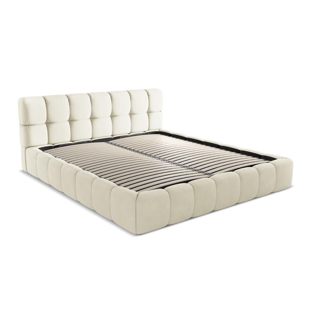 POLSTERBETT mit Bettkasten und Lattenrost 200x228 Beige - Beige/Schwarz, Kunststoff/Textil (180/200cm) - LaMiaSofa