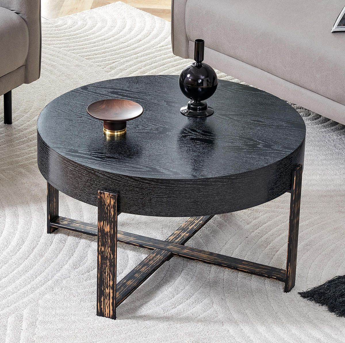 BEISTELLTISCH 68/39 cm Schwarz aus MDF und Metall mit Kreuzfuß - Schwarz, Holzwerkstoff (68/68/39cm) - OKMYHOME