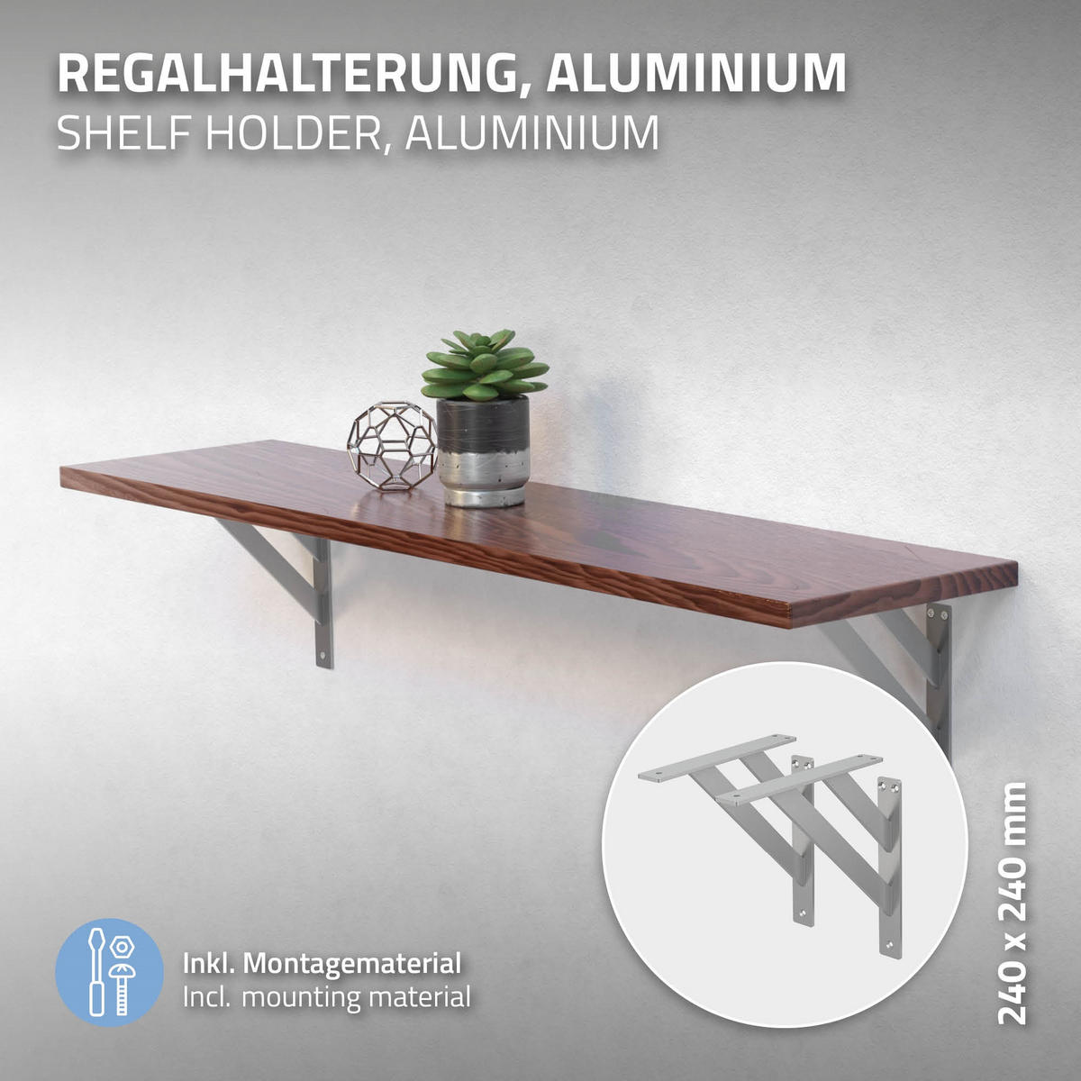REGALHALTERUNGEN - Silberfarben, Metall (24/3/24cm) - ML-DESIGN