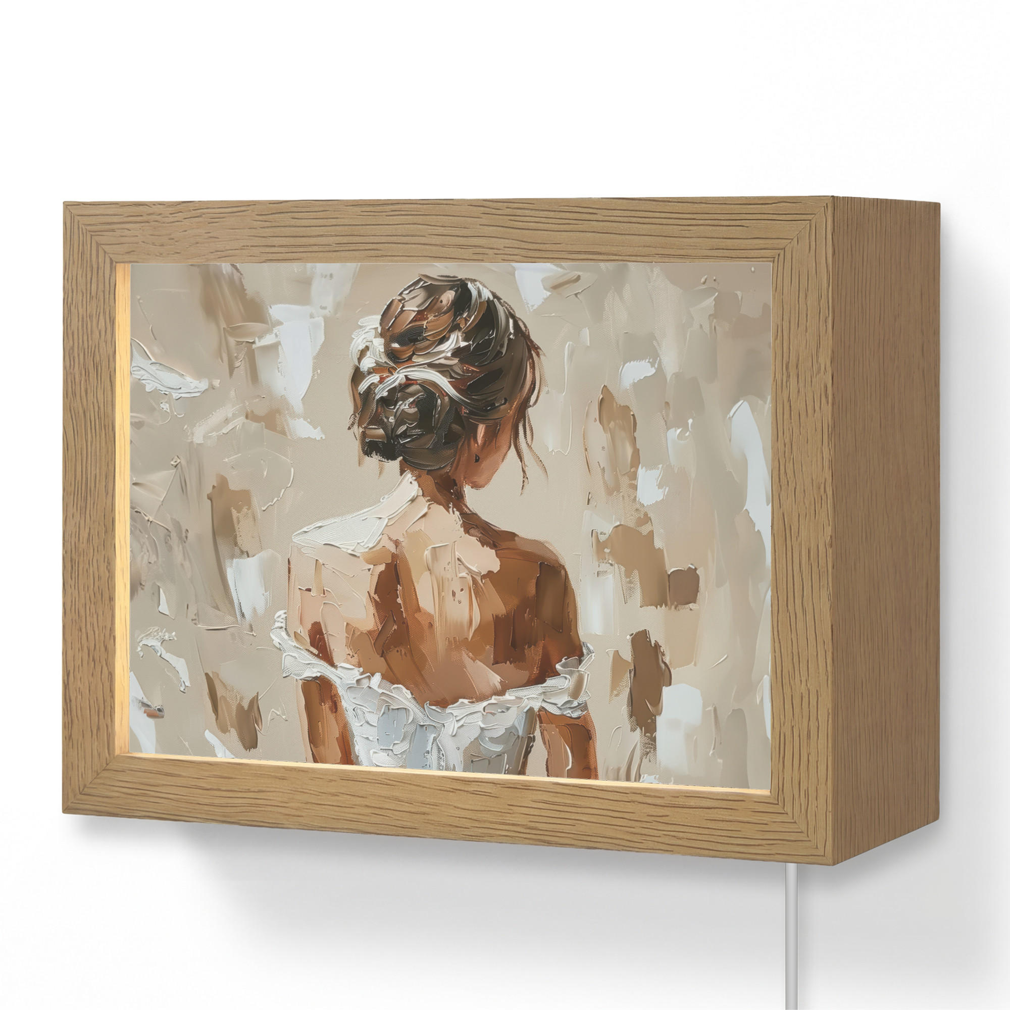 NÁSTĚNNÁ LAMPA Žena - malba - abstraktní - béžová - moderní 20x15 cm - světle hnědá, kompozitní dřevo (20/15/8cm) - OnlyWow