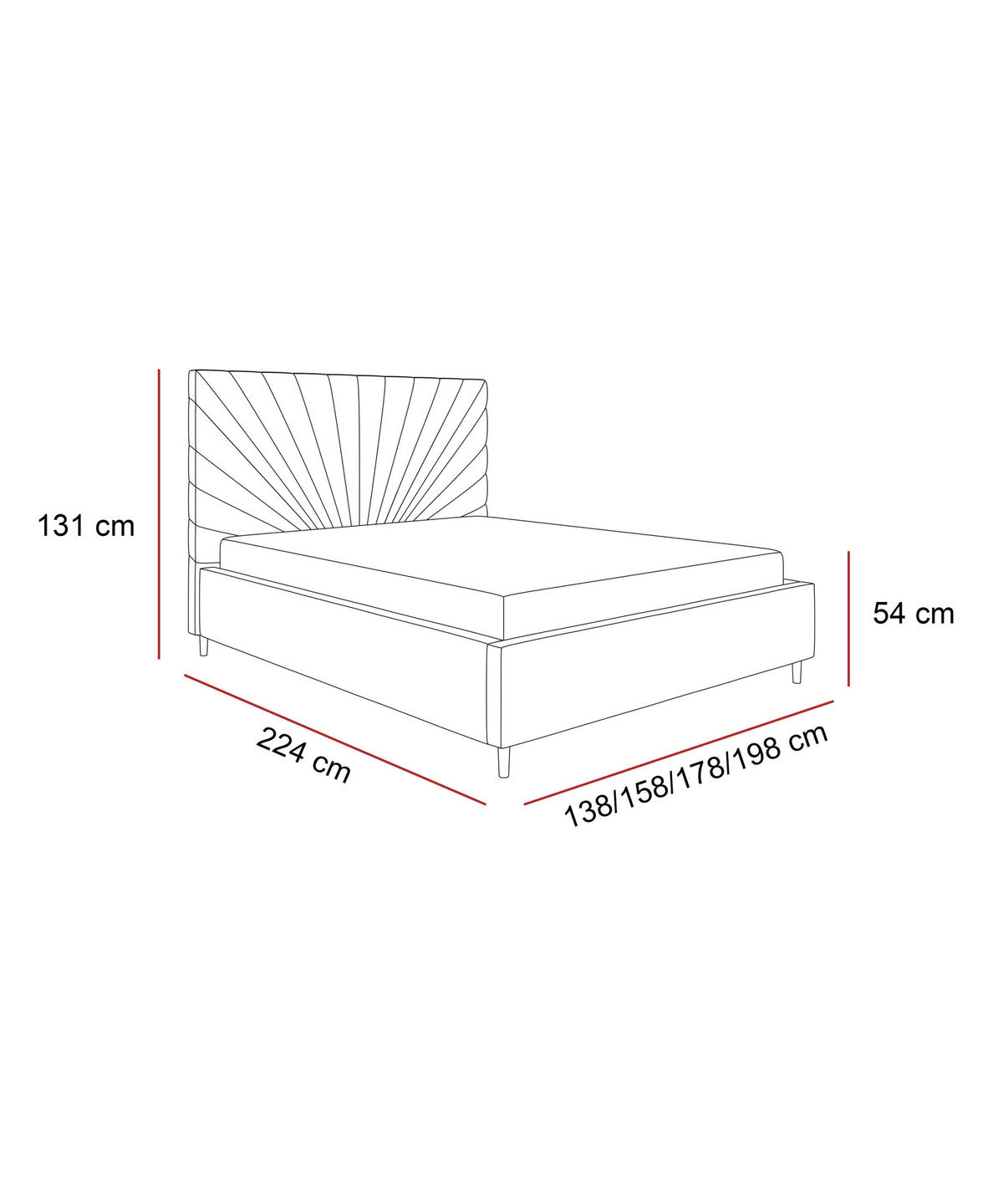 POLSTERBETT SUNNY 140x200 cm Madryt 920, 34 Holzlatten, Kopfteil 131 cm - Weiß, Textil (140/200cm) - Lookway