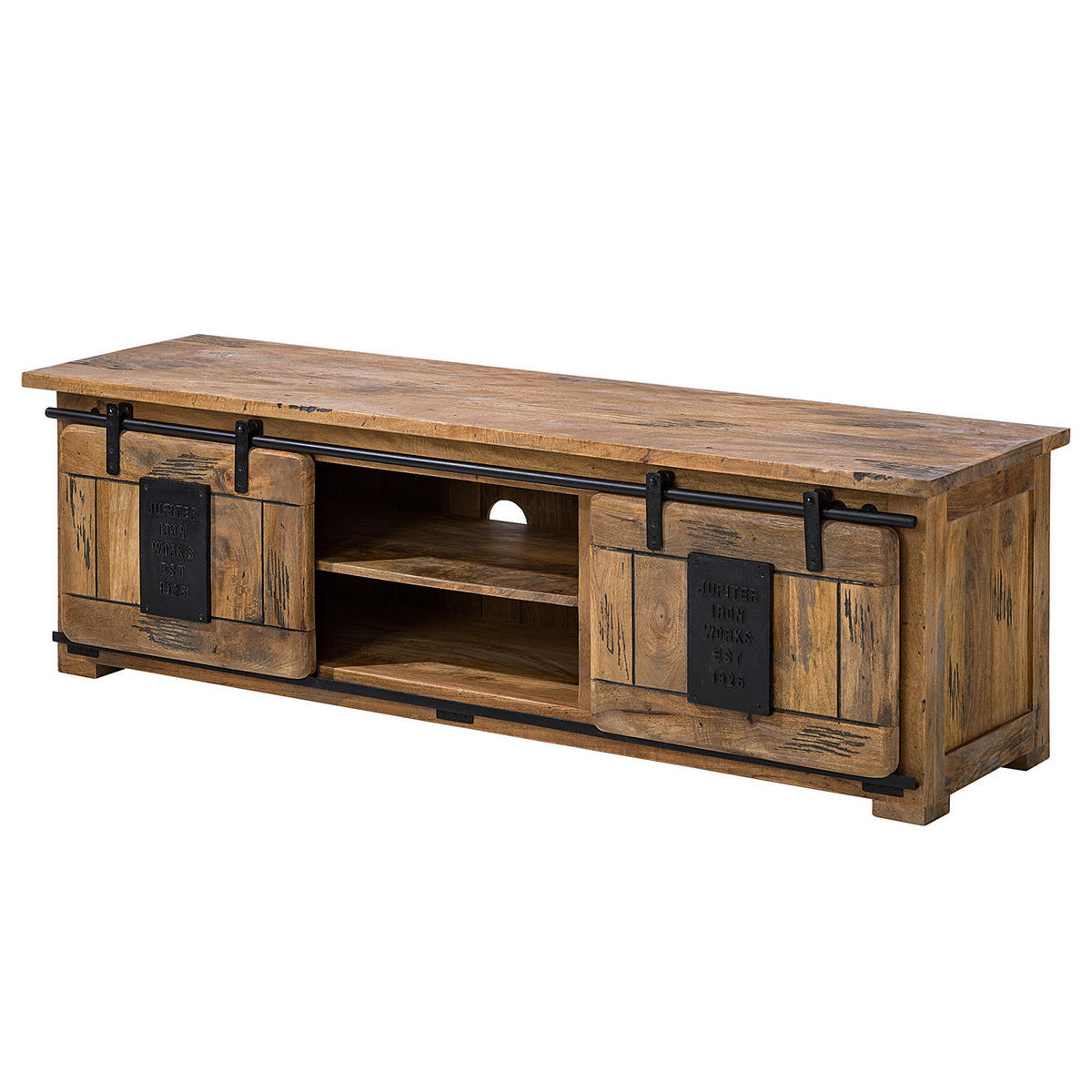 TV-LOWBOARD - Mango massiv / Eisen - Mango / Schwarz - Braun, Holz/Metall (160/45/50cm) - home24