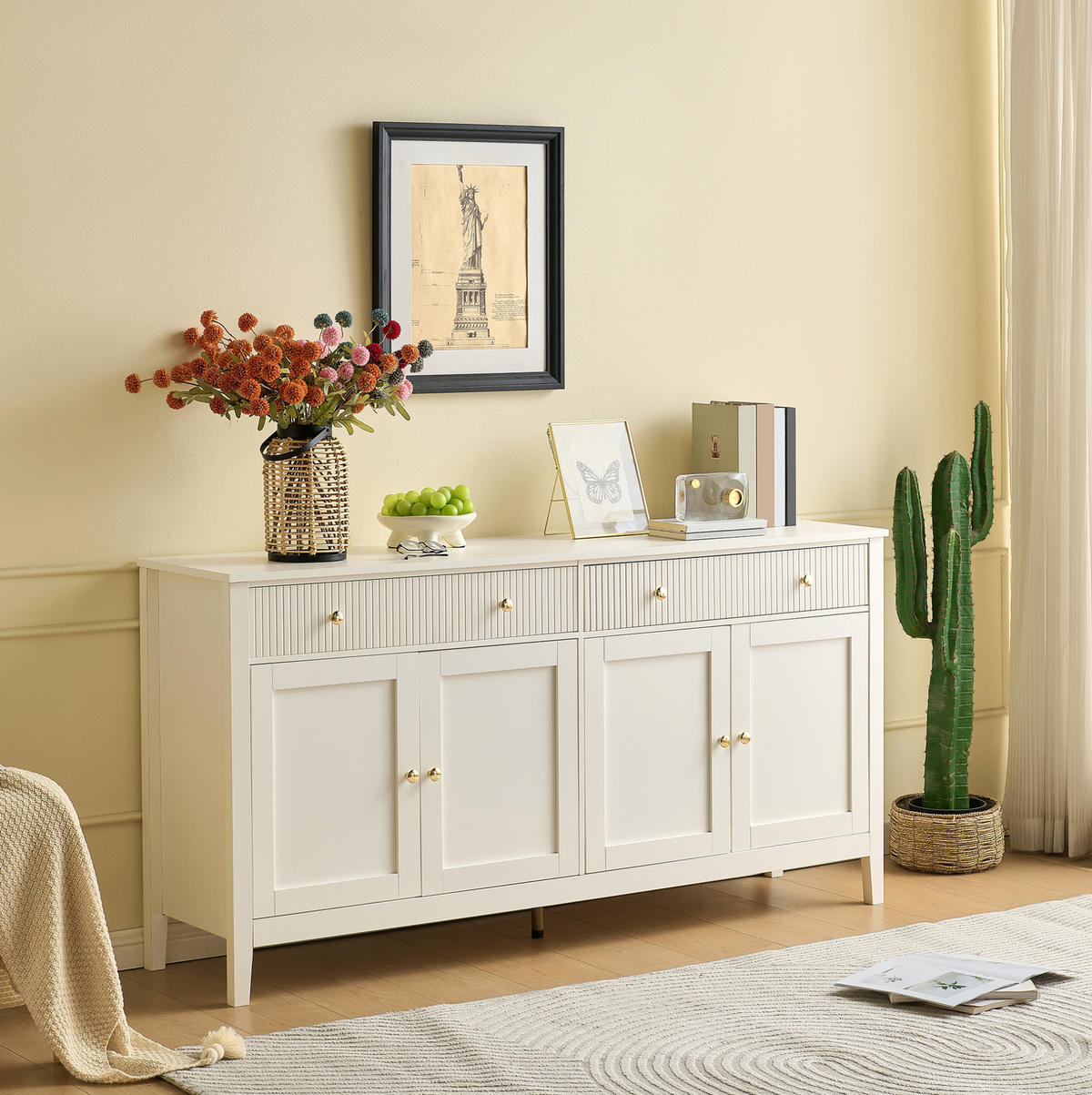 SIDEBOARD 160/40/82 cm weiß aus MDF mit 2 Schubladen und 4 Türen - Weiß, Holzwerkstoff (40/82/160cm) - OKWISH