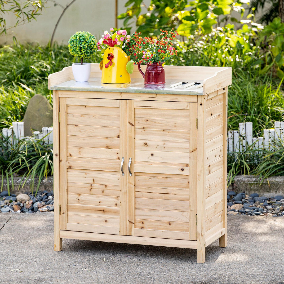 GARTENSCHRANK, Pflanztisch mit Unterschrank, Geräteschrank aus Tannenholz, Natur - Fichtefarben, Holz (40/92/83cm) - Outsunny