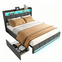 POLSTERBETT,BETT 140x200 mit Schubladen und LED&Ladefunktion - Grau, Holz/Textil (140/200cm) - PARAFTA HOME