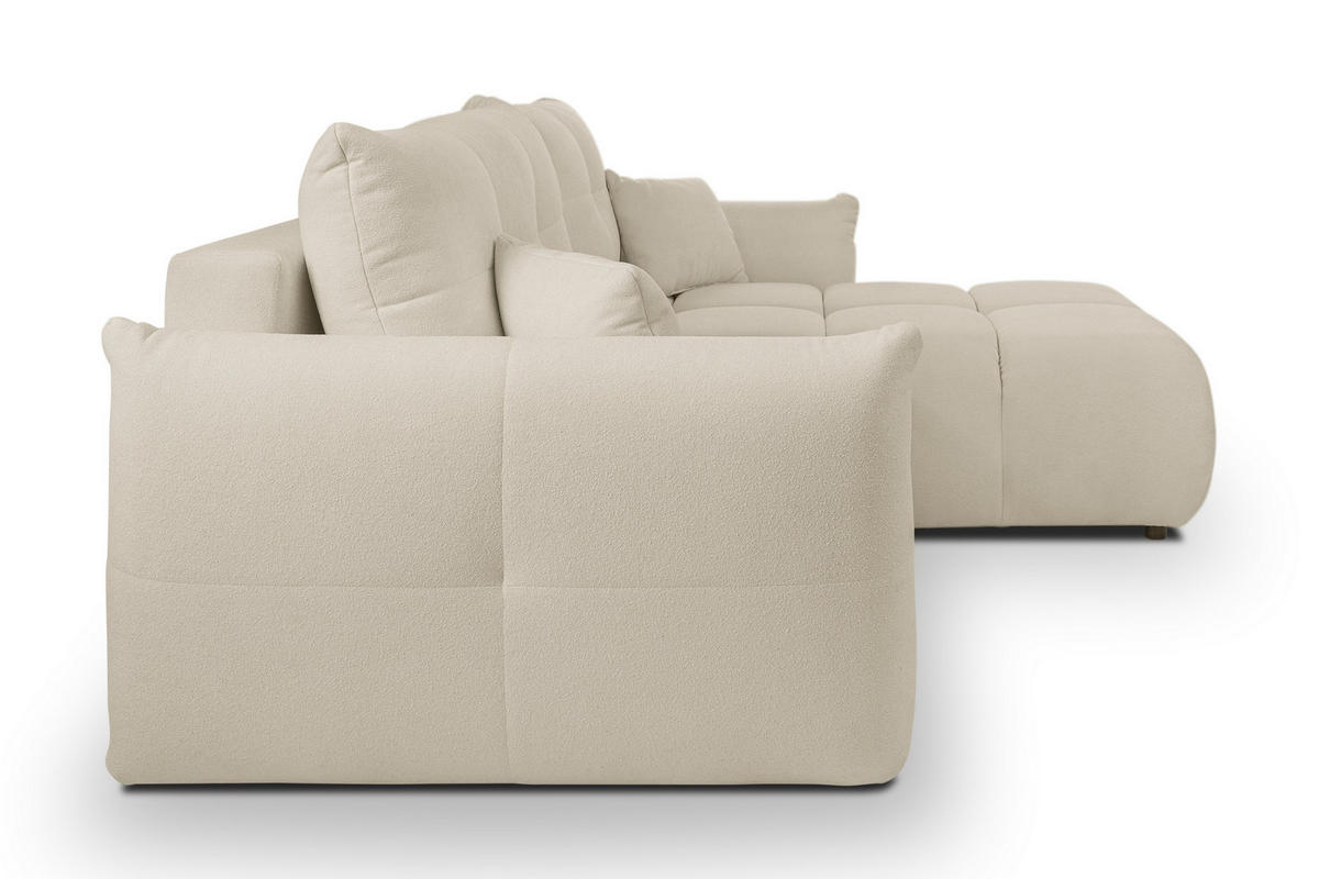 ECKSOFA MODA S Creme Geflochtener Stoff mit Schlaffunktion - Creme, Holz (257/177cm) - MASSENO