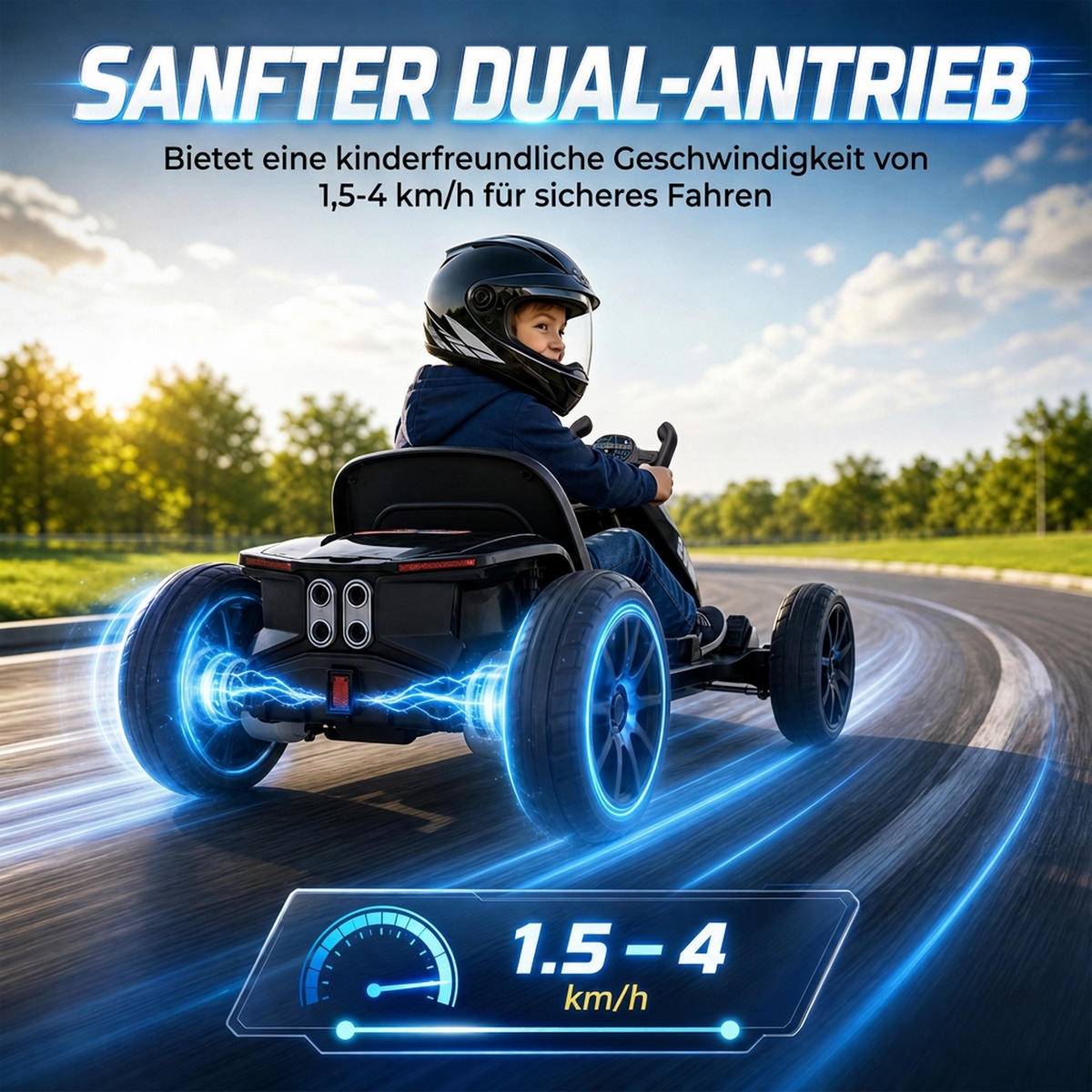 KINDER-GOKART Stahl EVA Schwarz - Schwarz, Metall (98/55.5/46.5cm) - AIYAPLAY