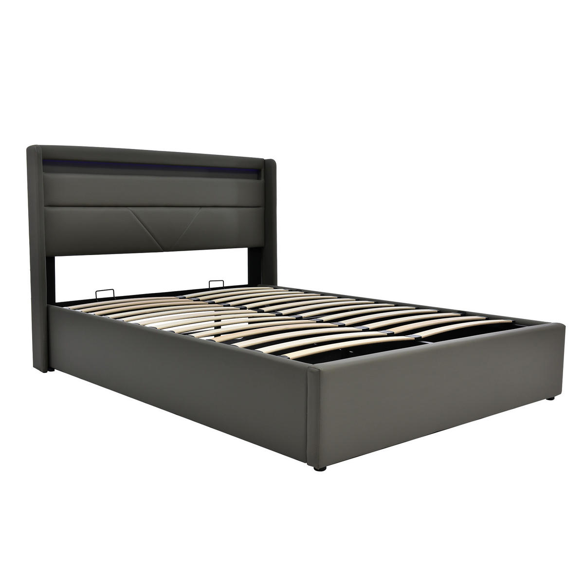 POLSTERBETT mit LED und Bettkasten 140x200 cm PU Grau - Grau, Metall (140/200cm) - Meubliv