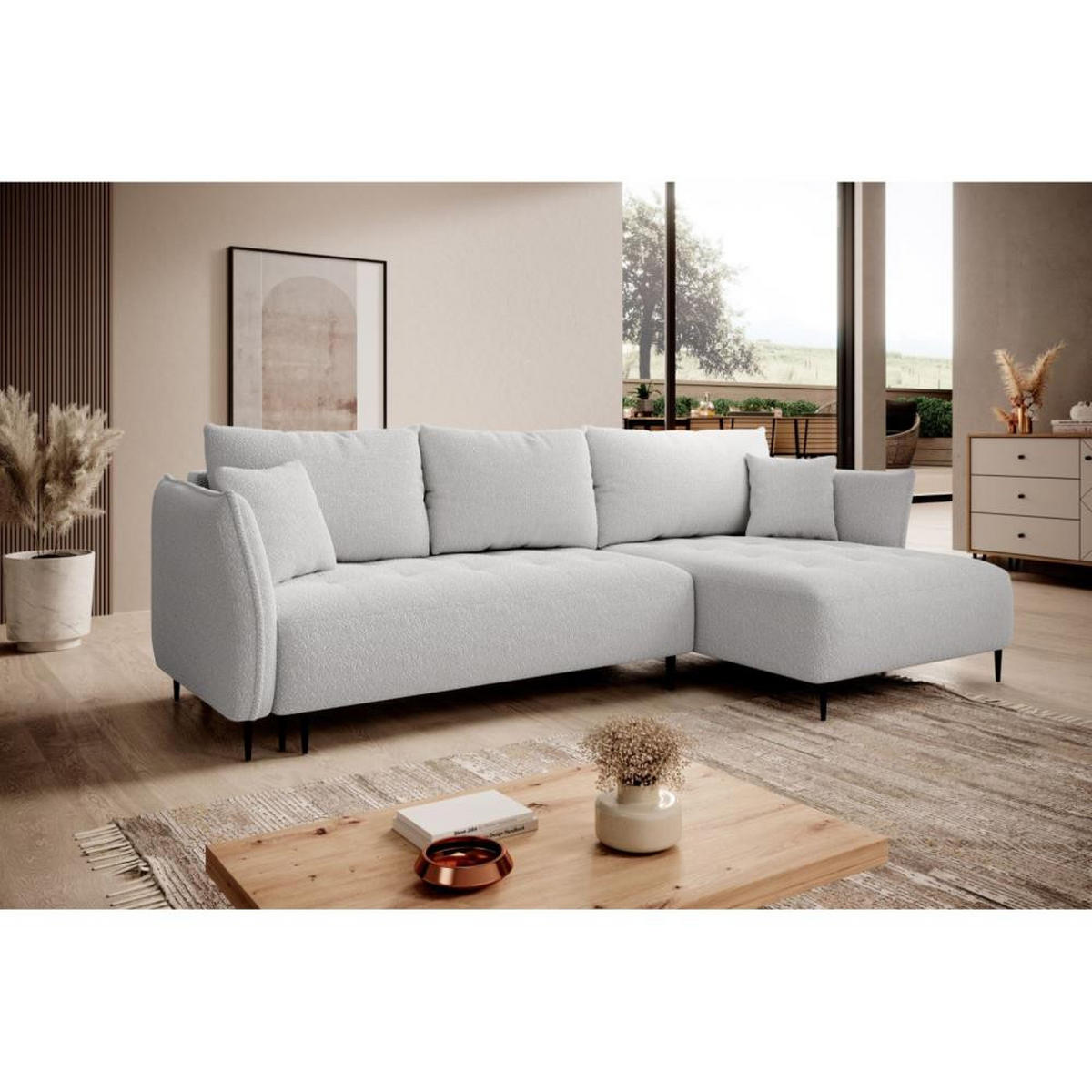 ECKSCHLAFSOFA Bari rechts hellgrau - Hellgrau/Schwarz, Textil (276/158cm) - Beautysofa
