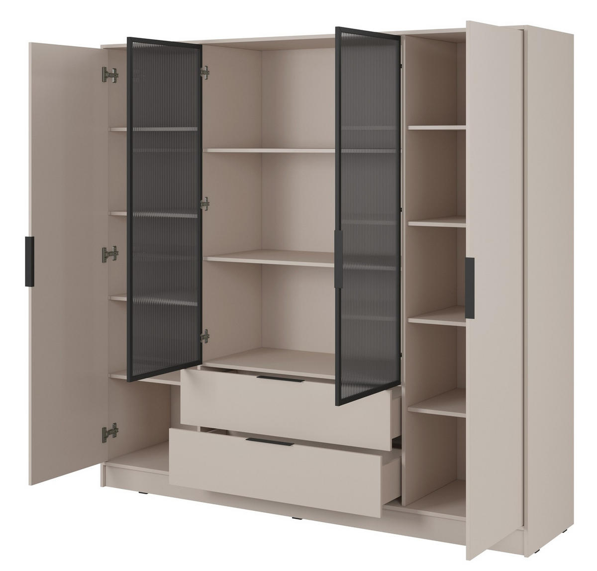 SCHRANK 206 cm mit Glas Kalma, Schubladen, 4 Türen, Kaschmir - Kaschmir, Holz (206/200/51cm) - Emporius
