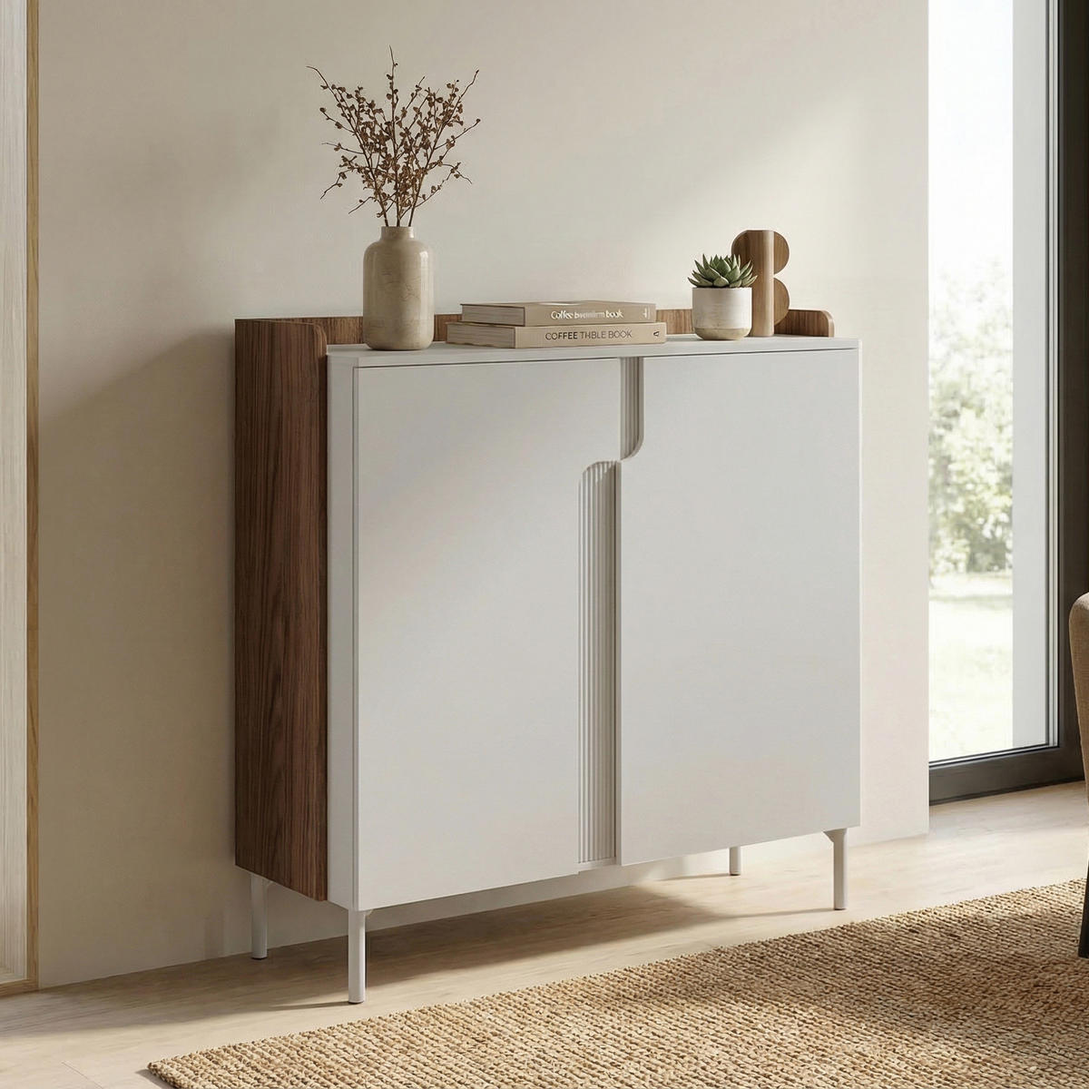 KOMMODE Positivo, Hochkommode mit 2 Türen, 103 cm, Alba-Nuss + Kaschmir - Nussbaumfarben, Holzwerkstoff (103/110/42cm) - Beautysofa