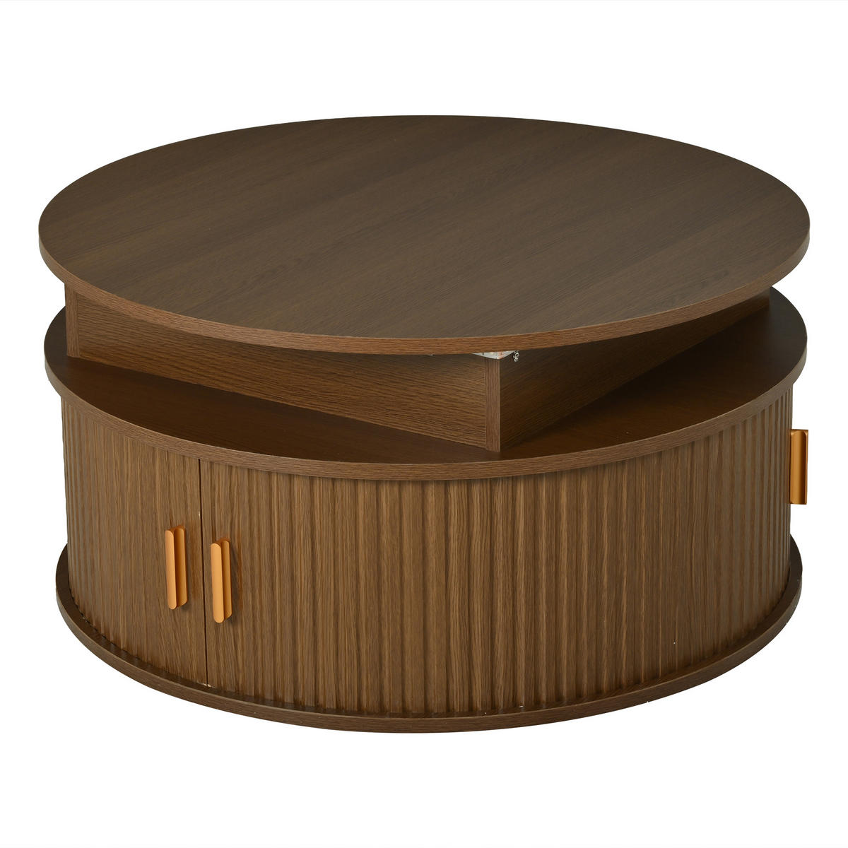 COUCHTISCH DE-37119 rund mit LED und 2 Rolltüren Nussbaum - Walnussfarben, Holzwerkstoff (75/75/36.5cm) - ComfortXL