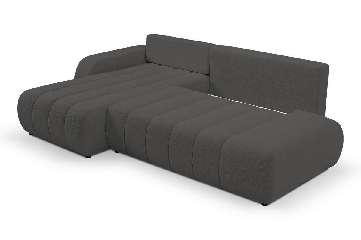 ECKSOFA Baloo mit Schlaffunktion und Bettkasten, komfortable Polsterung, Stoffbezug, lose Rückenkissen, freistehend, LINKS, 176x276x88 cm, Dark grey - Dunkelgrau, Holz/Textil (176/276cm) - DomoHome
