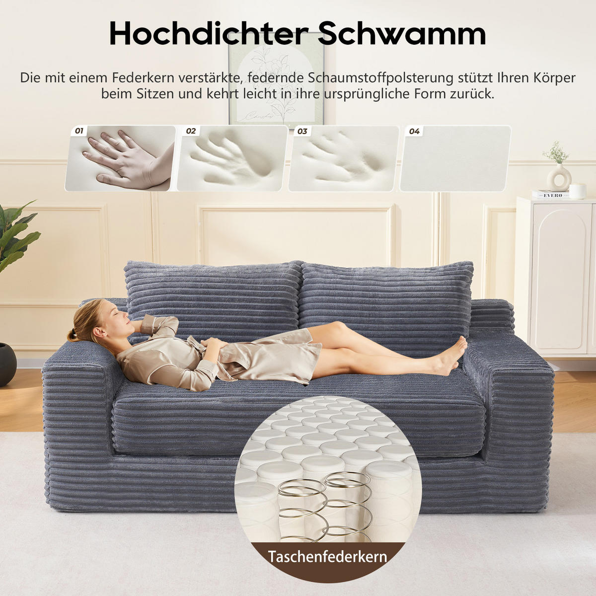 SCHLAFSOFA 180/85/62 cm Dunkelgrau Cord - Dunkelgrau, Textil (85/62/180cm) - Oxeza