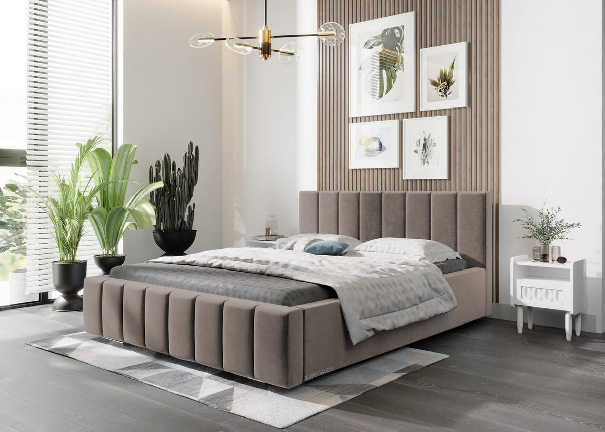 POLSTERBETT Bett 01 - 140x200 - Rabbit - Cappuccino, Holz/Textil (140/200cm) - Möblo