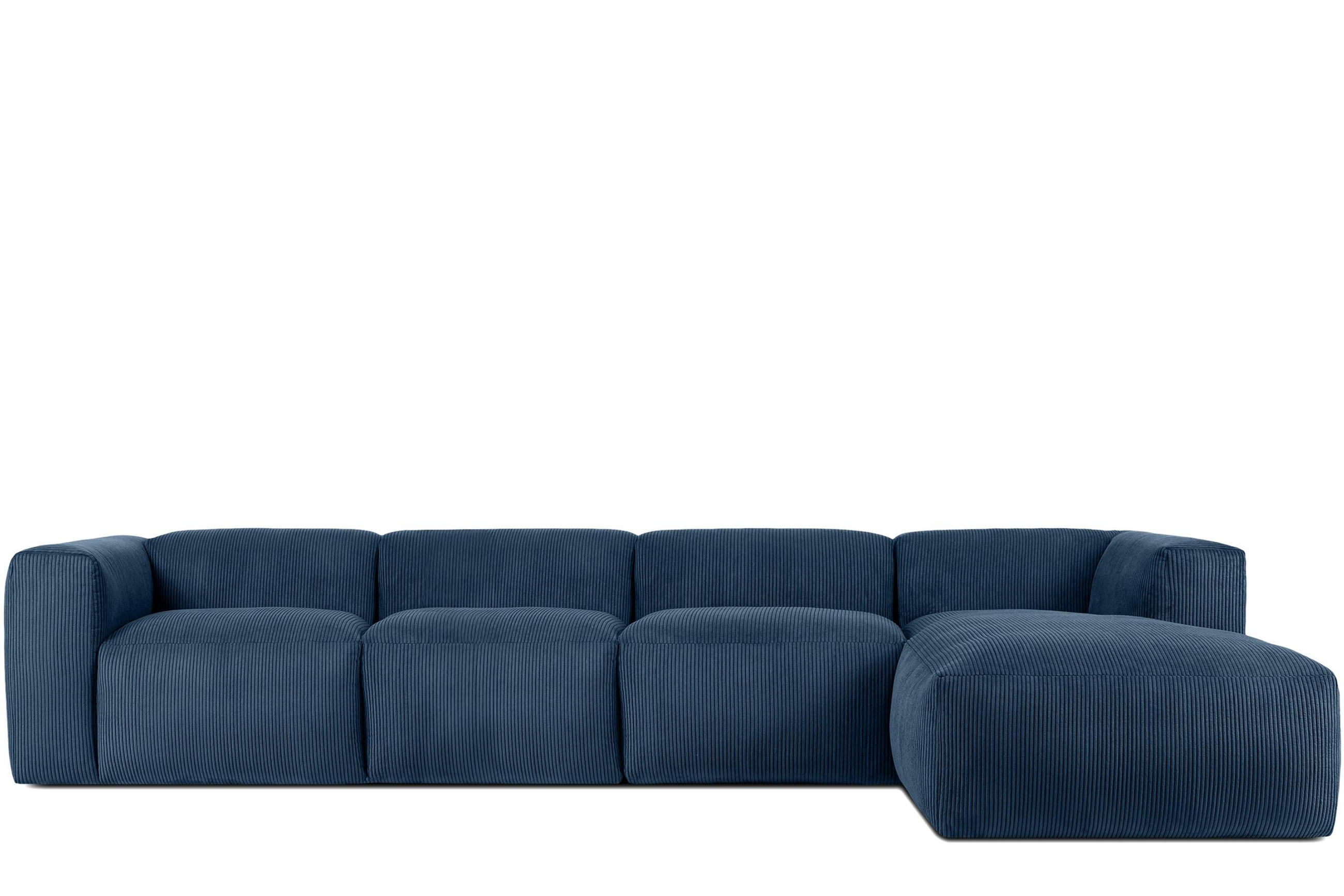 ECKMODULSOFA-RECHTS BUFFO 6-Sitzer mit extrem weicher Sitzfläche, Kordstoff, marineblau - Blau/Grün, Textil (377/180cm) - KONSIMO®