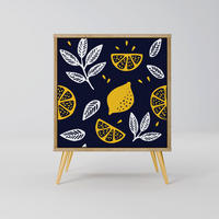 SIDEBOARD CITRUS BLACK AND WHITE, Eichefarben, 57,5x42x75,5 cm, Goldfarbene Metallfüße - Eichefarben/Goldfarben, Holzwerkstoff/Metall (57.5/75.5/42cm) - SpaceRebels