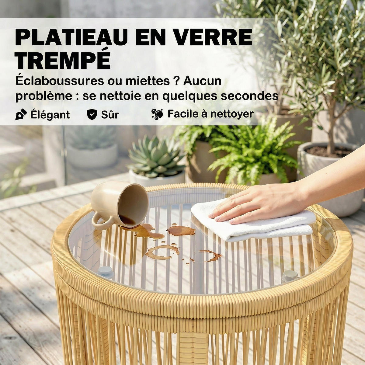 BISTROTSET 3tlg DE-13698 mit Glastisch und Polsterkissen Beige - Beige, Metall - ComfortXL