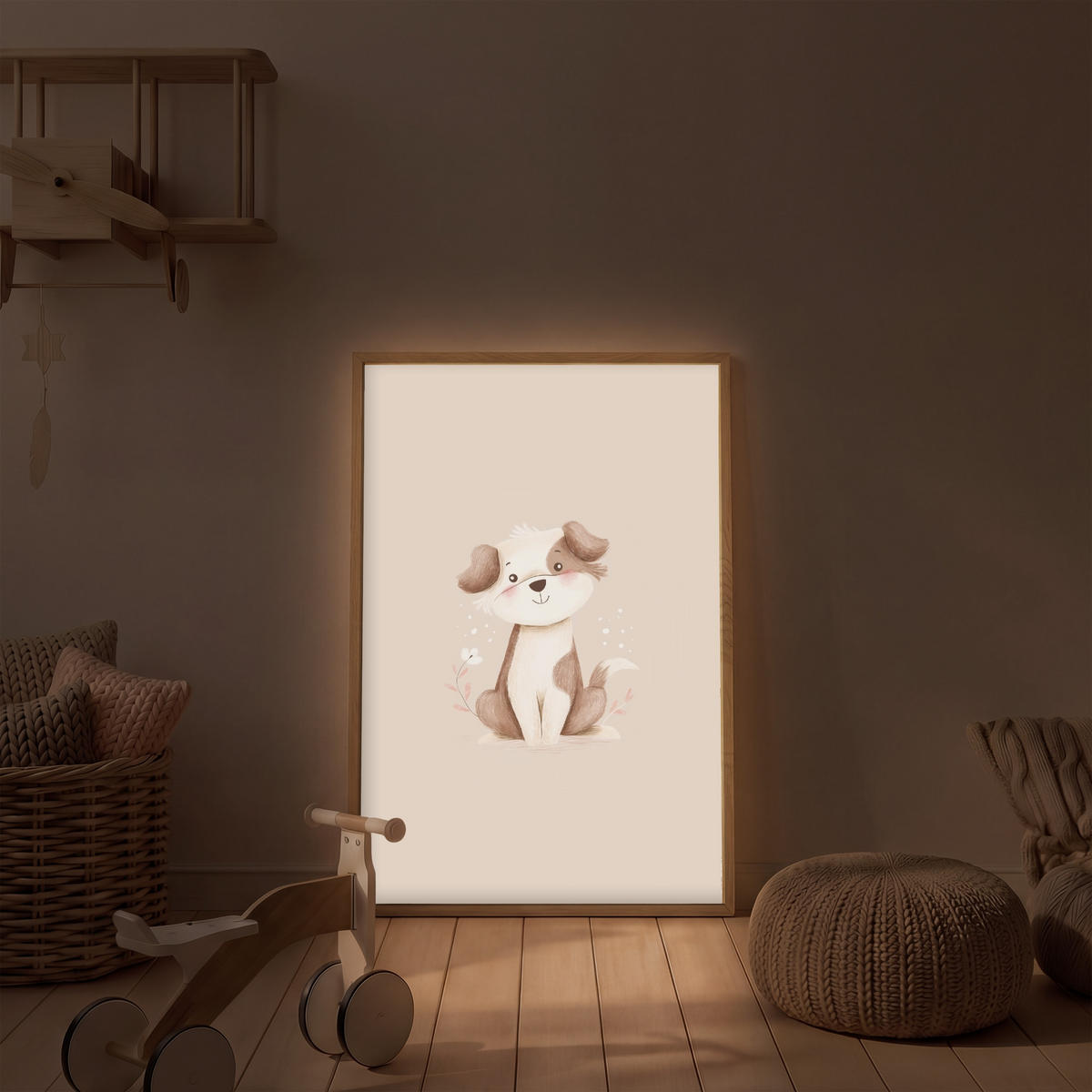 DOBÍJECÍ NOČNÍ LAMPIČKA Pes - skvrnitý - hnědý 70x100 cm - béžová, kompozitní dřevo (8/70/100cm) - OnlyWow
