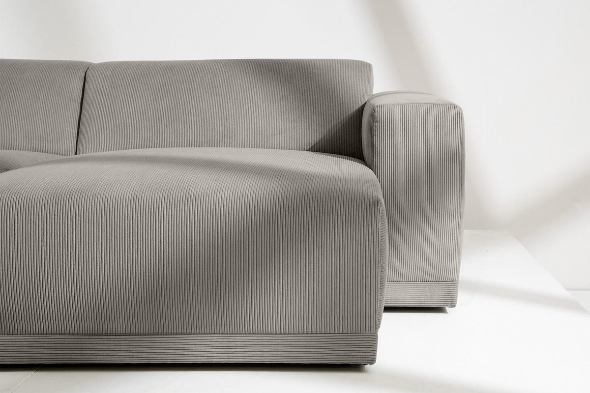 ECKSOFA-RECHTS MUDI in moderner Optik mit hochwertigem Kaltschaum, Cord-Stoff, hellgrau - Hellgrau/Schwarz, Textil (280/160cm) - KONSIMO®