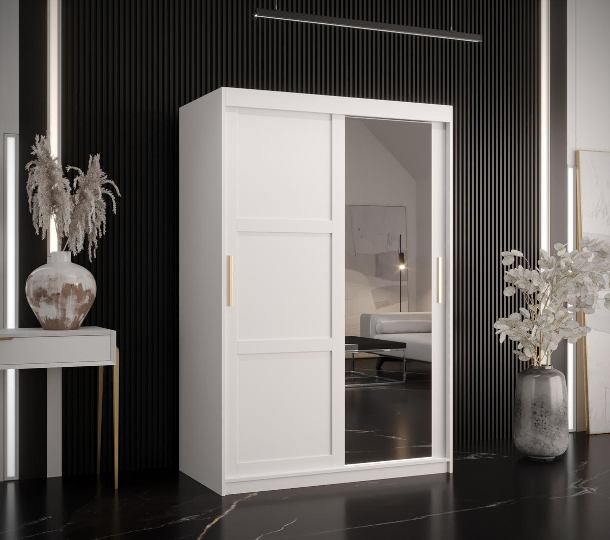 SCHWEBETÜRENSCHRANK 200/120/62 2-türig - Goldfarben/Weiß, Holz/Kunststoff (120/200/62cm) - Abiks Möbel
