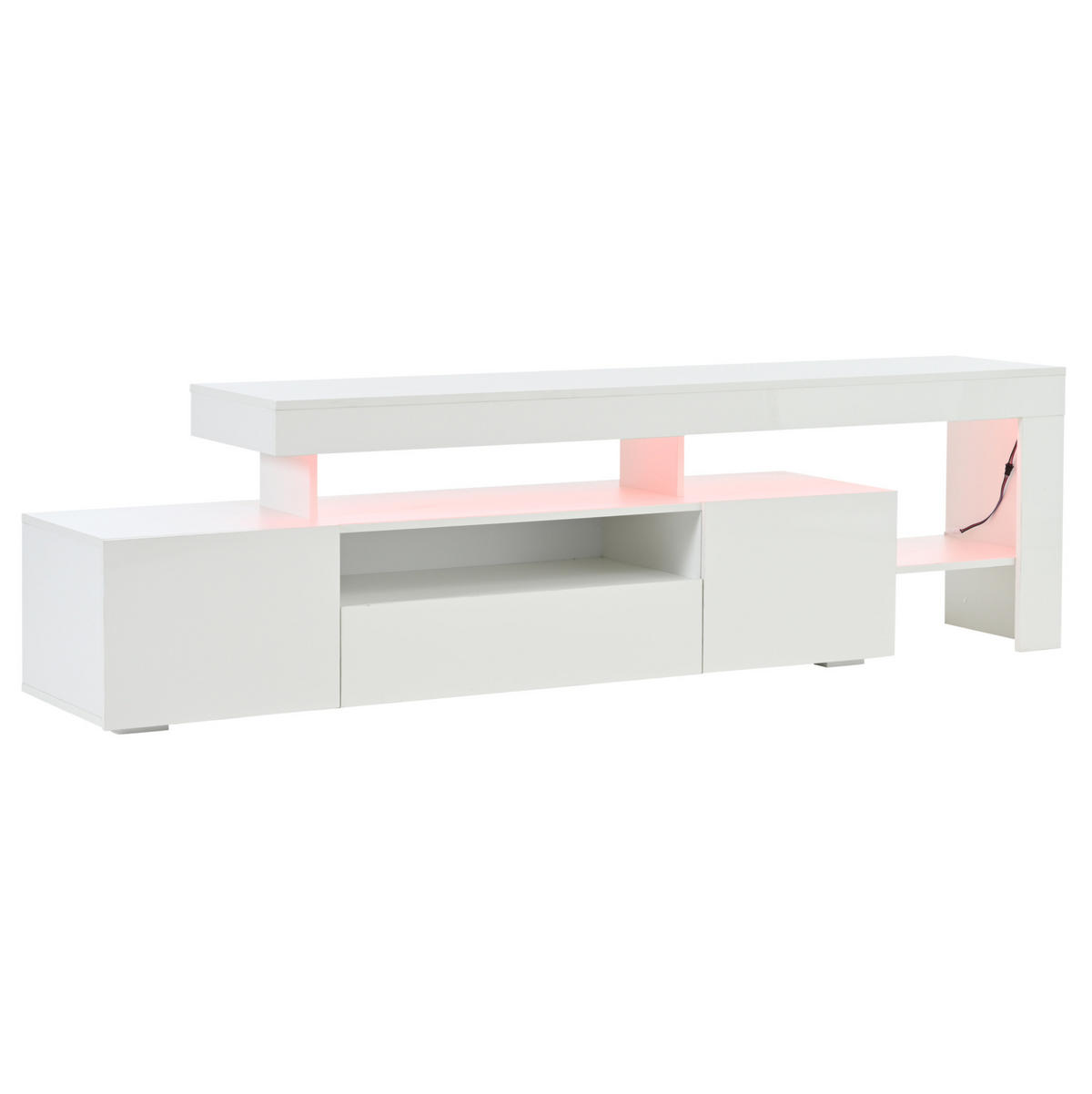 TV ormarić 192/37/53 cm bijeli od iverice s LED rasvjetom i visokim sjajem - bijela, drvni materijal (192/53/37cm) - OKWISH