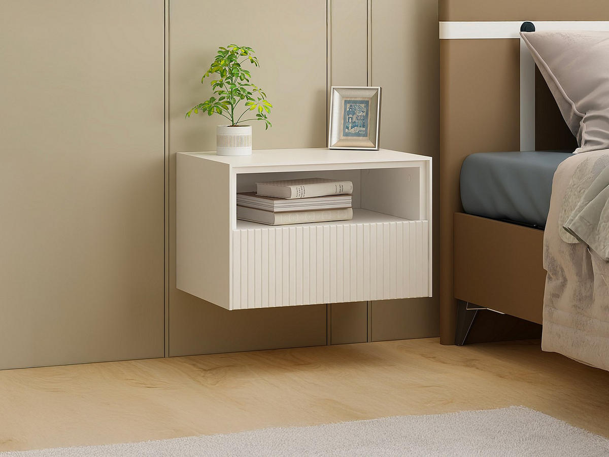 NACHTTISCH - 54 cm x 40 cm - Holz, Platte - Weiß - CALDRIN - Weiß, Holz (54/35/40cm) - Vente-Unique