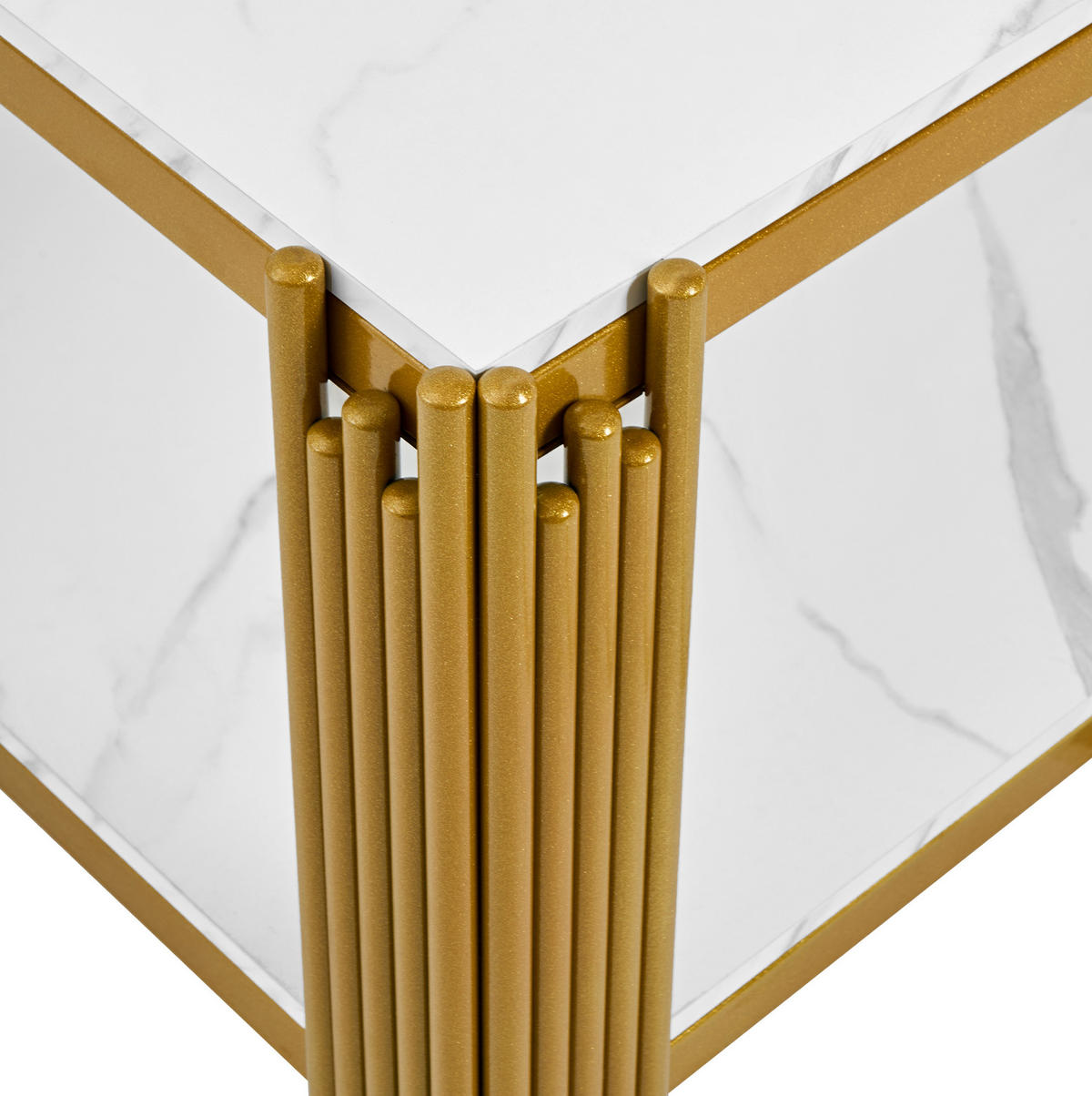 COUCHTISCH aus MDF und Metall 114x63.5x46.3cm in Weiß mit 2 Ablagen - Weiß, Holzwerkstoff (114/63.5/46.3cm) - Modfu