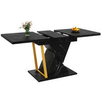AUSZIEHTISCH 110/80/76 cm in Schwarz mit Marmoroptik & Metallgestell - Schwarz, Holzwerkstoff (110/80/76cm) - BEAOK