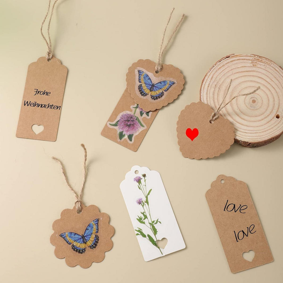 GESCHENKANHÄNGER 100er Set Kraftpapier mit Juteschnur - Multicolor, Papier (4/1.5/9cm)