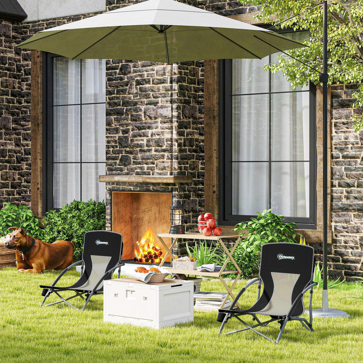 GARTENKLAPPSESSEL-SET DE-15660 mit Getränkehalter & Tragetasche Schwarz - Schwarz, Metall (55/62/58cm) - ComfortXL