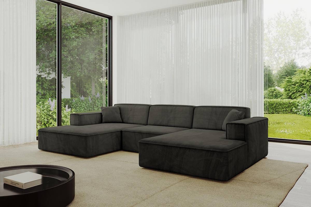 WOHNLANDSCHAFT IREA-U1-v4 - 303x171x79 cm Schwarz - Schwarz, Holzwerkstoff/Textil (303/79/171cm) - ALTDECOR