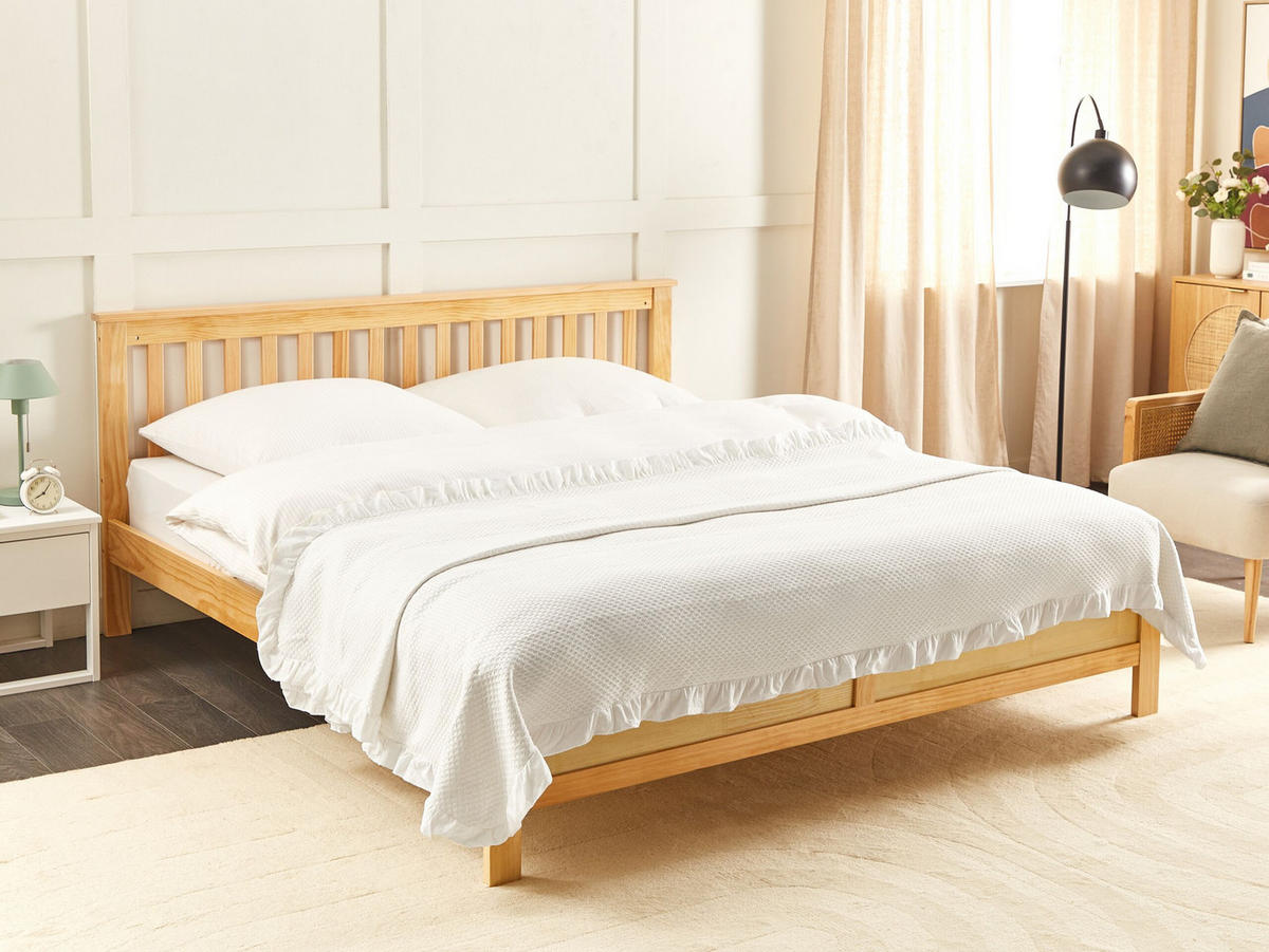 DECKE Weiß 220 x 240 cm Hatton - Weiß, Textil (240/220cm) - Beliani