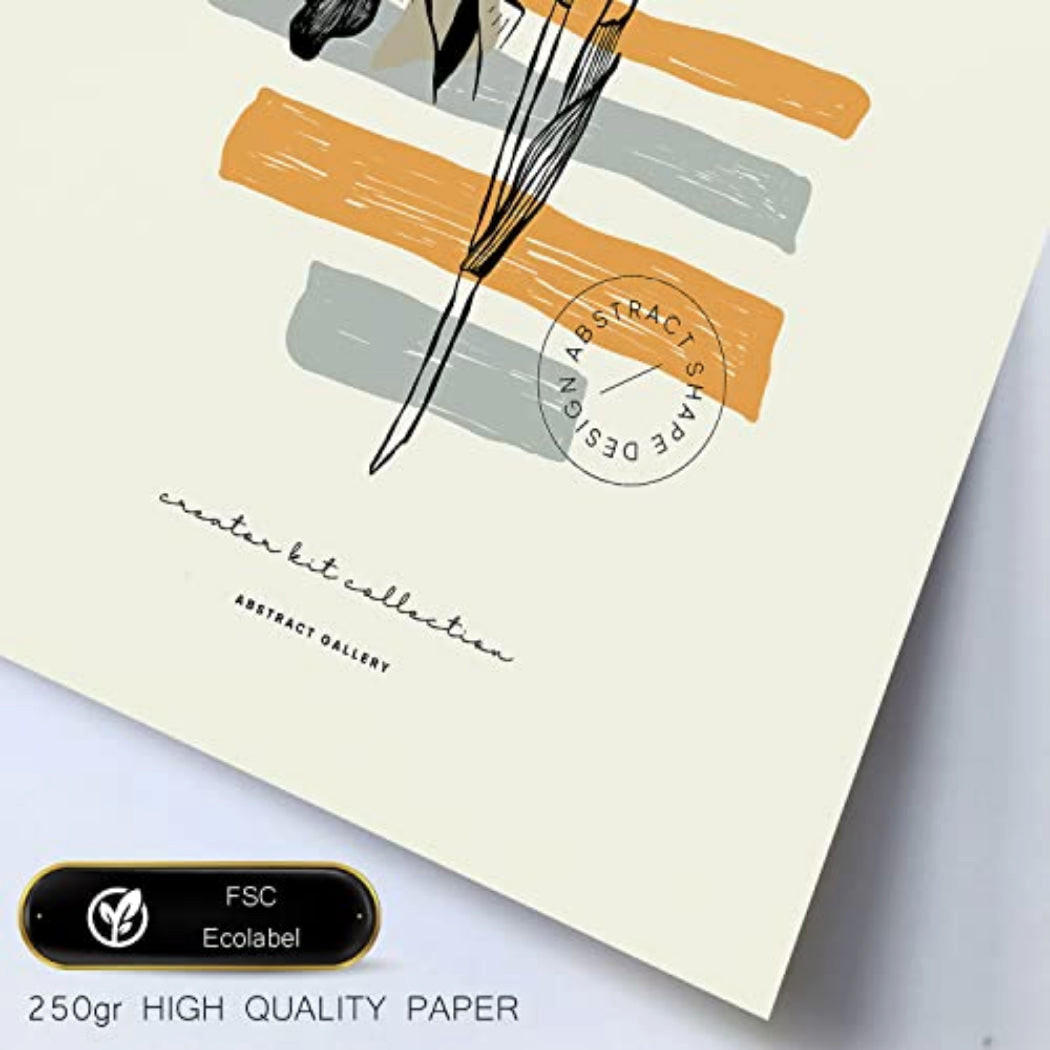 POSTER Set Mit 6 In Schwarzer Tinte Blumen Kunstdrucke Im Skizzenstil Für Innenarchitektur A3 & A4 Rahmen Aus Hellem Holz - Beige, Papier (29/3cm) - Nacnic