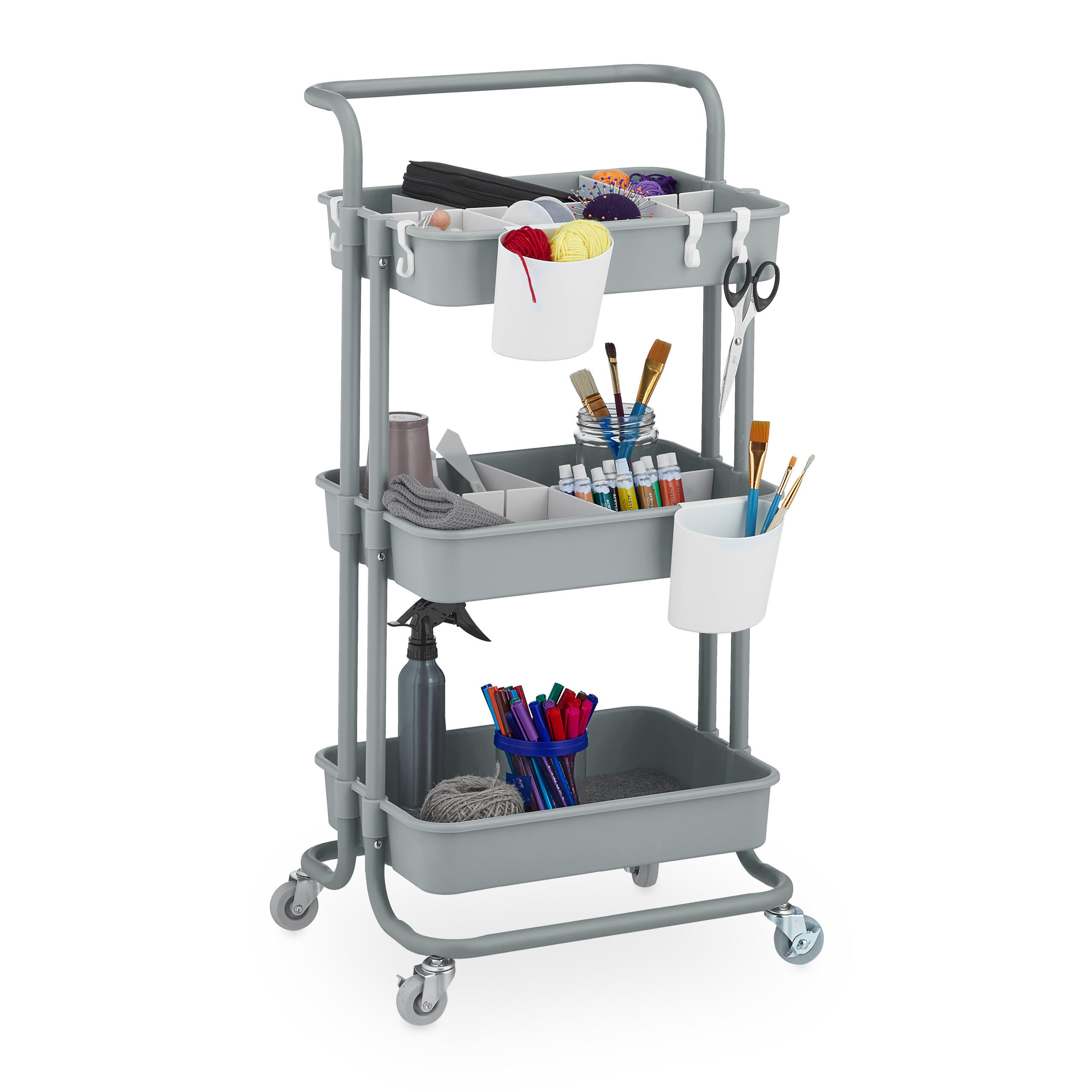 ROLLWAGEN - Grau, Kunststoff/Textil (42.5/86/36cm) - Relaxdays