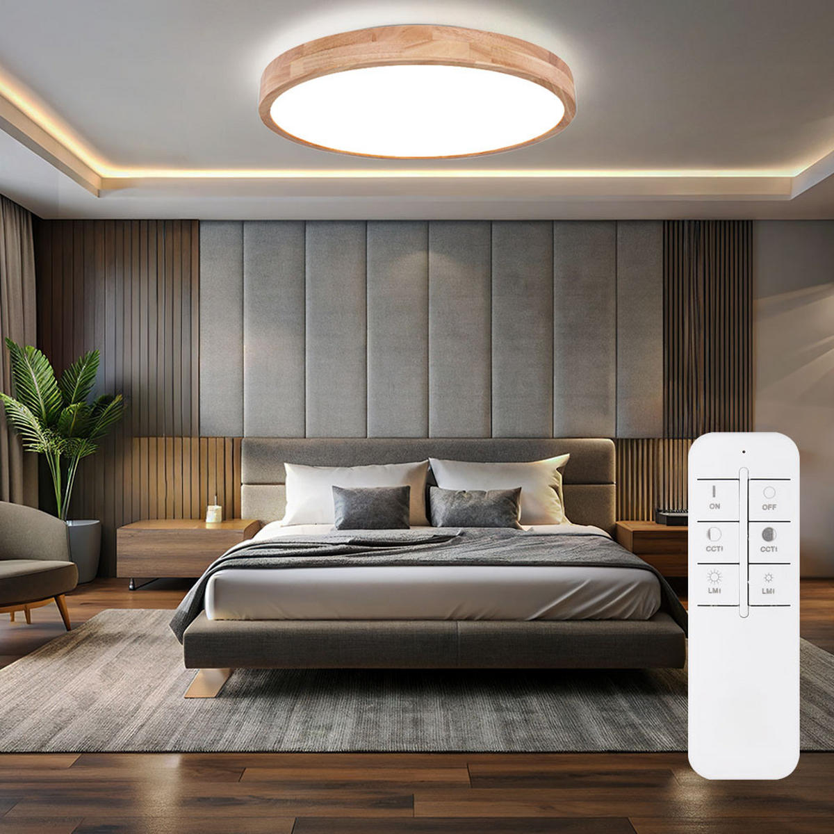 LED DECKENLEUCHTE Metall Holzoptik Braun - Braun, Metall (60/60/10.5cm) - Globo Lighting