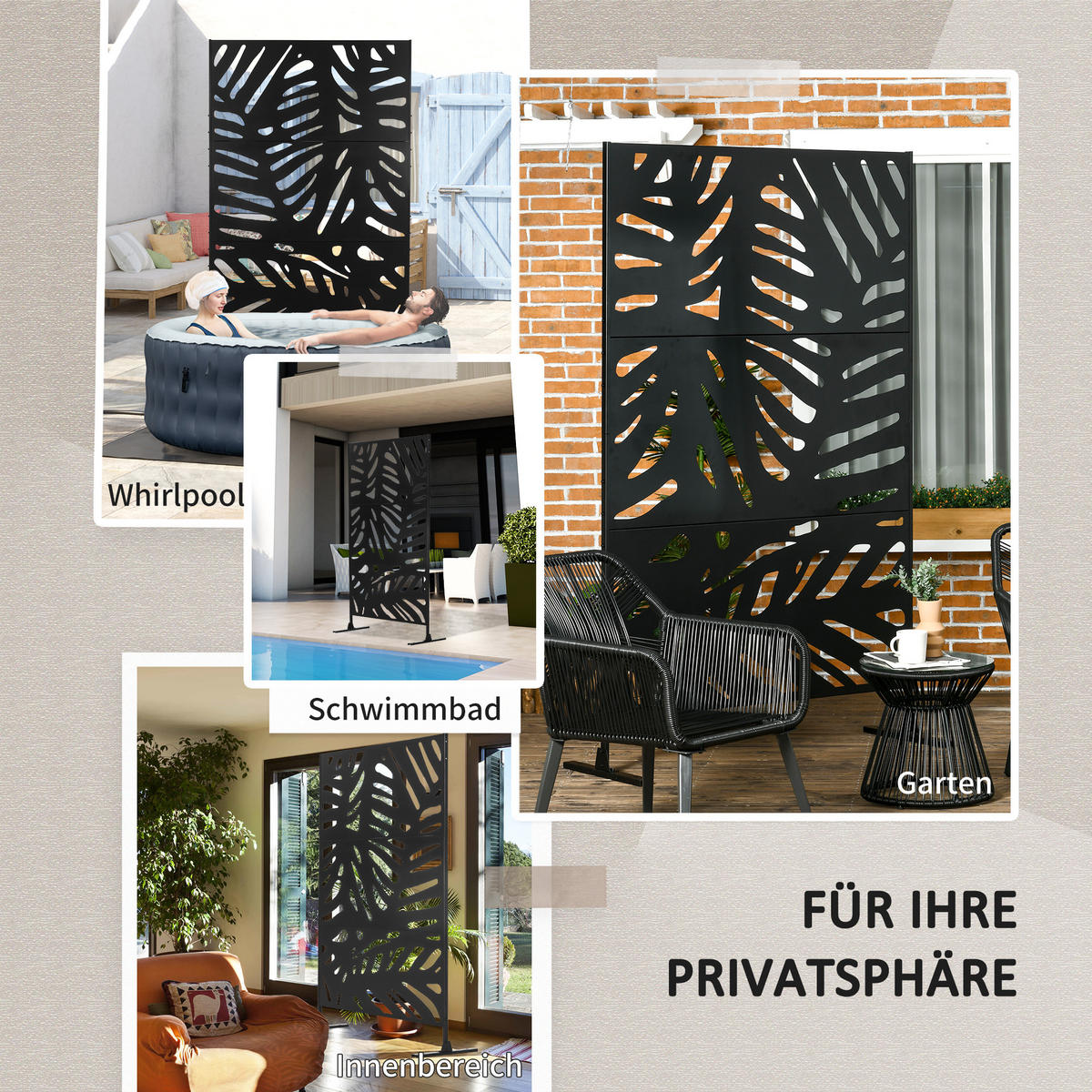 GARTENSICHTSCHUTZ, Stahl, Schwarz - Schwarz, Metall (45/198cm) - Outsunny