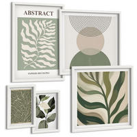 BILDER SET 5er Set - 50x50 cm & 20x30 cm & 40x60 cm Weißer Rahmen - Blätter geometrische Formen abstrakt - Weiß, Kunststoff (40/60cm) - TULUP