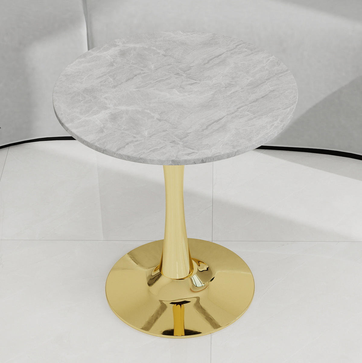 BEISTELLTISCH 70,1 cm rund im minimalistischen Design mit Kunstmarmor-Tischplatte, Goldfarben - Goldfarben, Stein (70/70/72cm) - Modfu