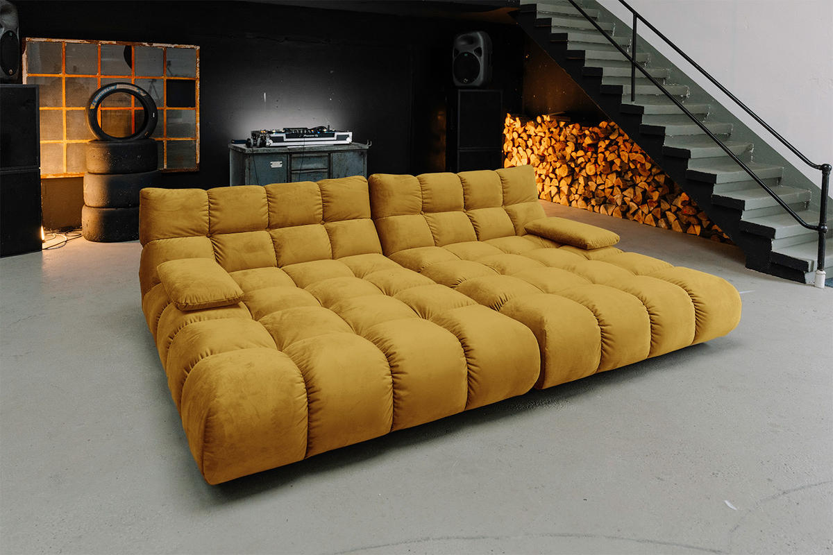 BIG SOFA VIVIEN Gelb Velvet - Currygelb/Gelb, Kunststoff/Textil (296/85/178cm) - KAWOLA