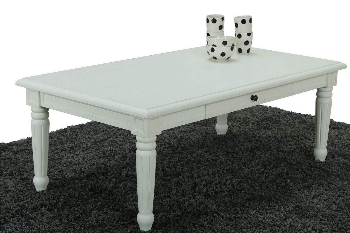 COUCHTISCH antik weiß, antik patiniert mit 2 Schubladen - Weiß, Holzwerkstoff (135/75/51cm) - ebuy24